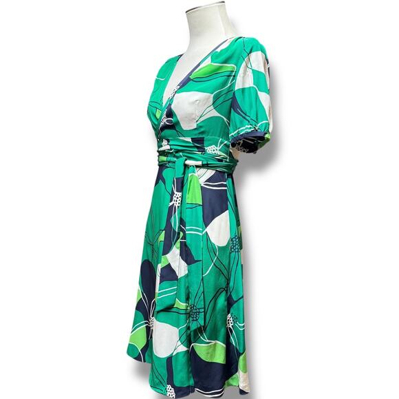 Banana Republic 100% Silk Wrap Dress Tropical Green Blue 0 - Picture 2 of 7